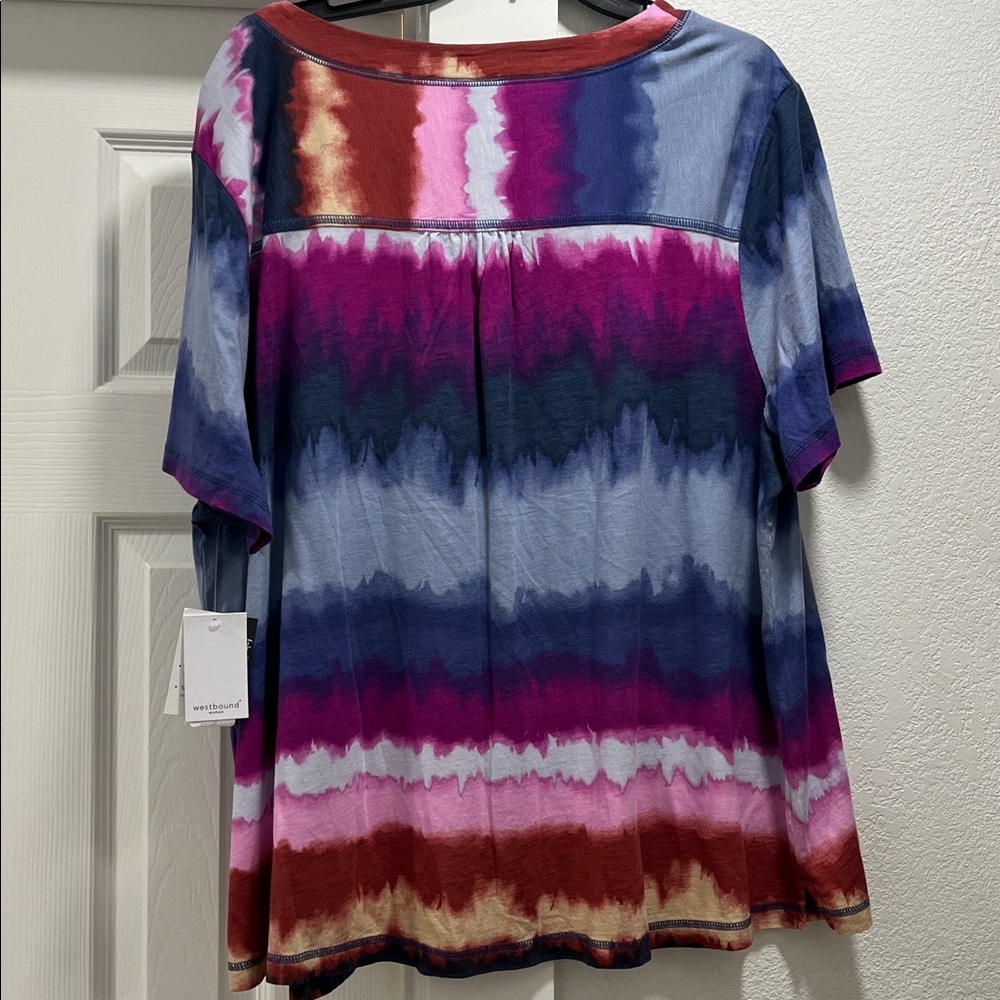 Westbound Women's Blue Pink Tie Dies V-Neck Top Size 3X - Picture 3 of 4
